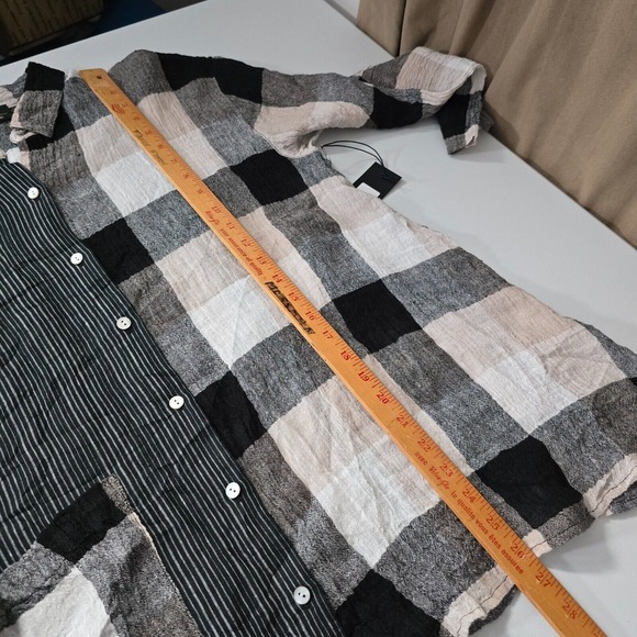 Liv by Habitat Yin Yang Linen Button-Up Shirt Womens Small Neutral Block Stripe - Picture 11 of 12